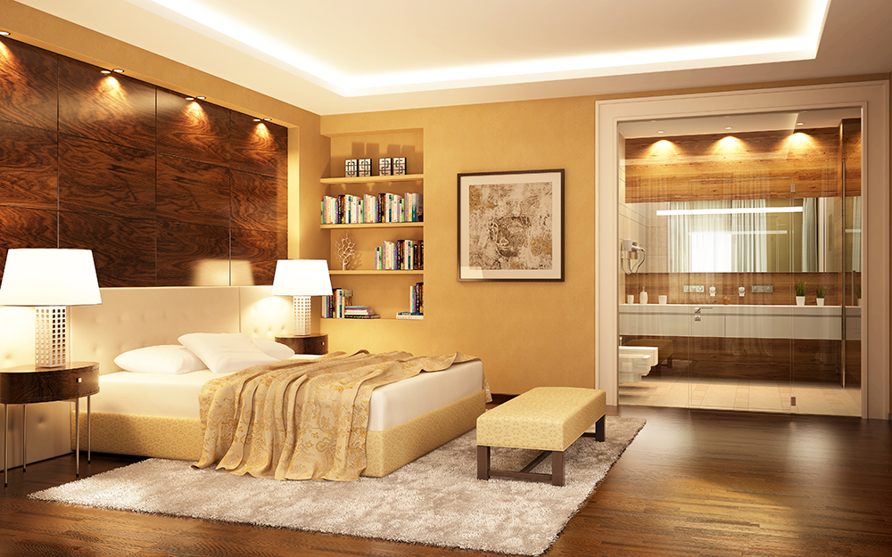 Bedroom with bathroom in a modern style
